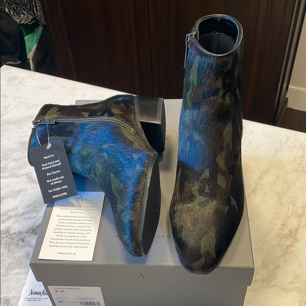 Aquatalia Fuoco Camouflage Haircalf Ankle Booties